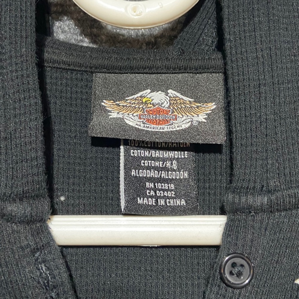 2009 Harley Davidson Women's L Black Graphic Hoodie Rivets Thermal LS Henley - Picture 10 of 13